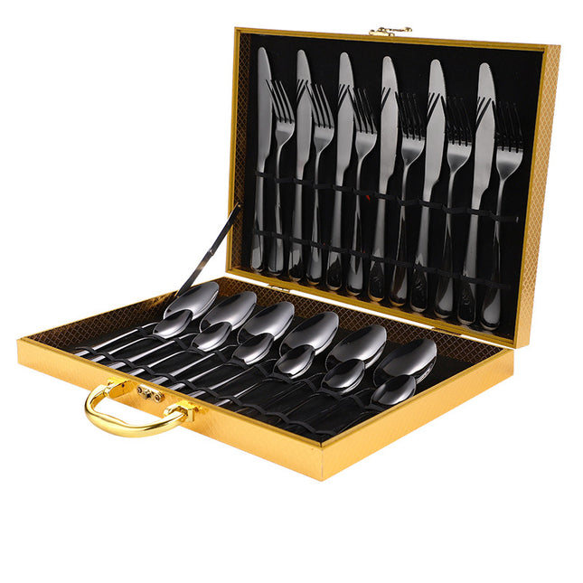 24-Piece Stainless Steel Flatware Set with Case, Service for 6, Luxury Cutlery Set with Knives, Forks, Spoons & Teaspoons