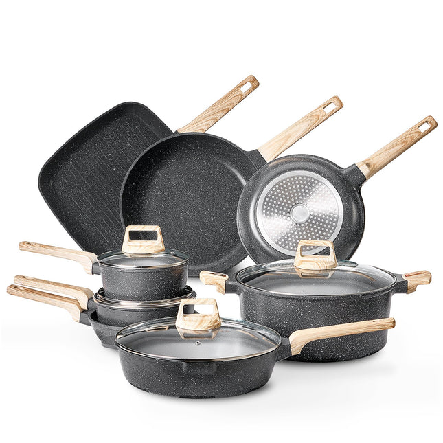 19-Piece Non-Stick Granite Cookware Set for All Stovetops