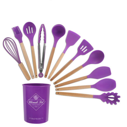 Silicone Kitchen Utensils with Wooden Handle