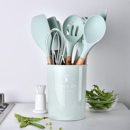 Silicone Kitchen Utensils with Wooden Handle
