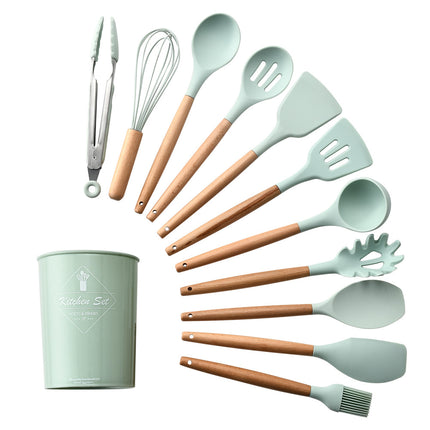 Silicone Kitchen Utensils with Wooden Handle