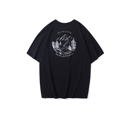 T-Shirt Uomo Stile Outdoor con Stampa Montagna
