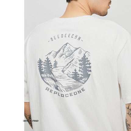 T-Shirt Uomo Stile Outdoor con Stampa Montagna