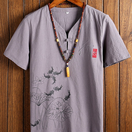 T-Shirt Uomo con Scollo a V Stile Orientale