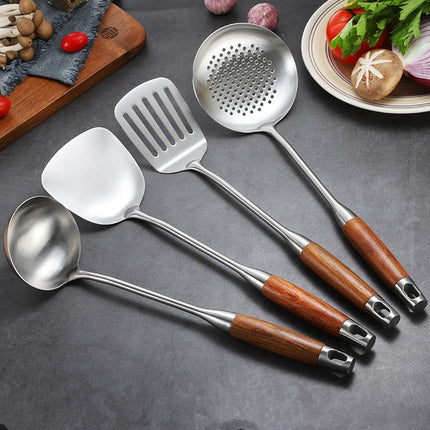 Premium 4-Piece  Stainless Steel Kitchen Utensil Set with Wooden Handles – Durable Cooking Tools for Everyday Use