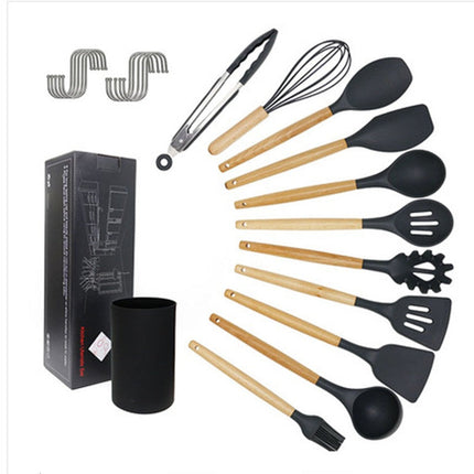 Premium 11-Piece Silicone Kitchen Utensil Set with Wooden Handles – Heat-Resistant Non-Stick Cooking Tools