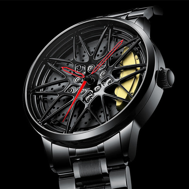 Orologio Uomo Design Meccanico – Modello Skeleton Nero con Dettagli a Contrasto