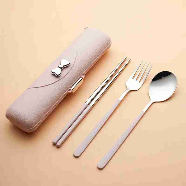 Portable Stainless Steel Travel Cutlery Set with Case – Reusable Fork, Spoon & Chopsticks