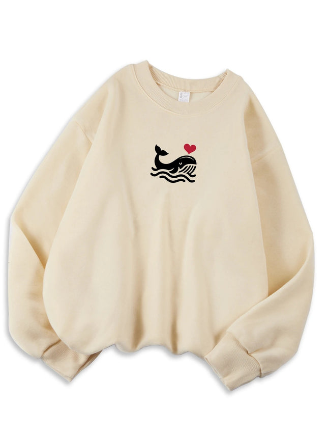 Felpa donna casual con stampa e cappuccio