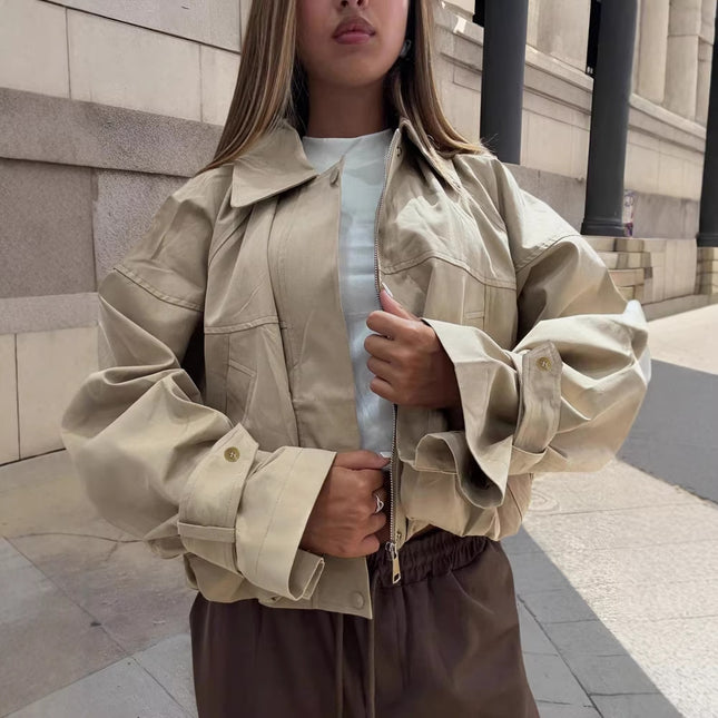 Blazer corto tinta unita con revers elegante per lavoro e tempo libero