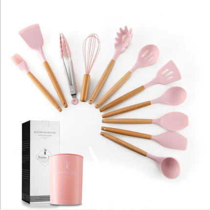 Silicone Kitchen Utensils with Wooden Handle