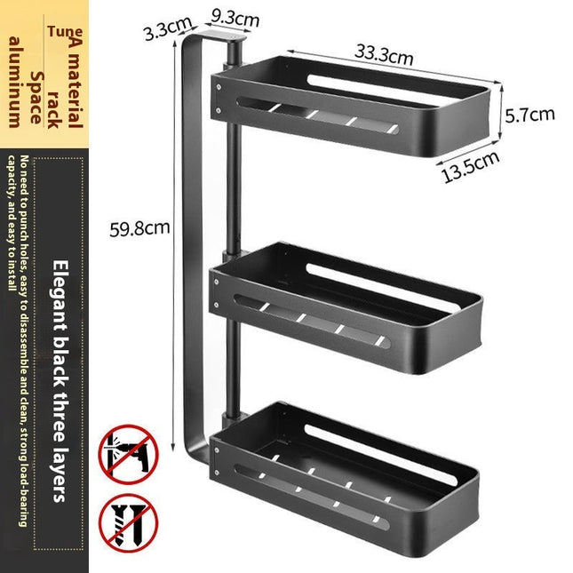 Punch-Free Wall Mounted Kitchen Storage Rack with Spice & Utensil Organizer