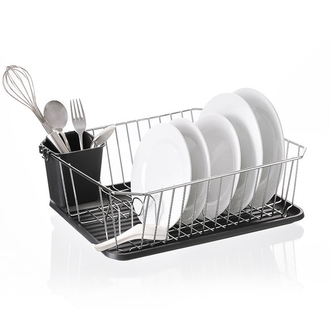 Modern Dish Drying Rack with Drip Tray and Utensil Holder