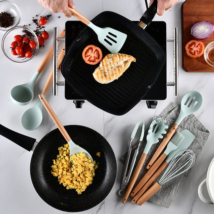 Silicone Kitchen Utensils with Wooden Handle