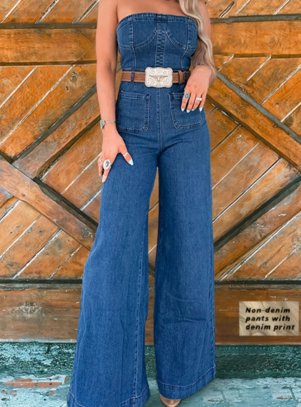 Salopette Donna in Denim a Gamba Larga