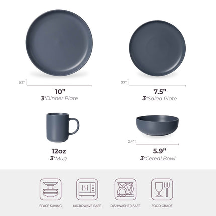 12-Piece Blue Stoneware Dinnerware Set with Plates, Bowls and Mugs