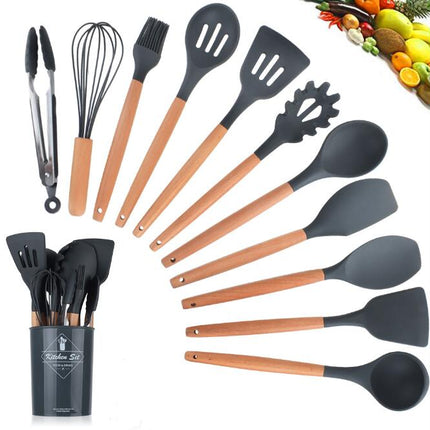 Silicone Kitchen Utensils with Wooden Handle