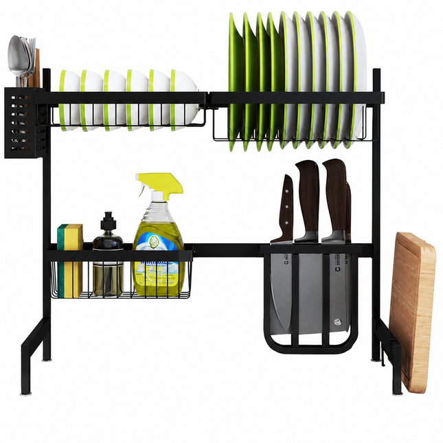 Expandable Over-the-Sink Dish Drying Rack with Utensil & Storage Organizer