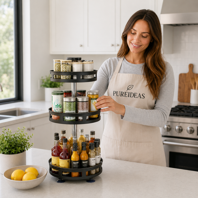 3-Tier Rotating Spice Rack Organizer with 360° Carbon Steel Turntable