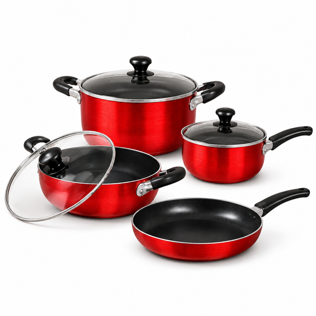 7-Piece Non-Stick Cookware Set with Glass Lids and Comfortable Handles