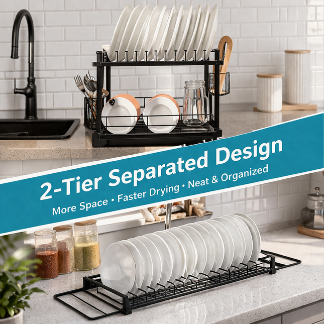 2-in-1 Kitchen Organizer Rack with Dish Drying Rack & Cookware Storage