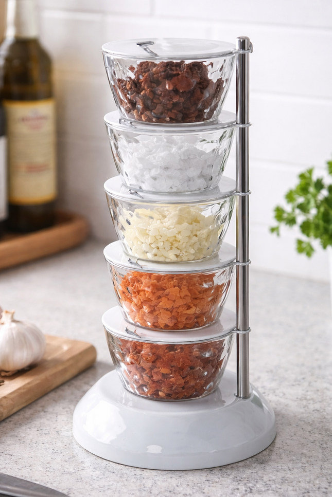 360° Rotating Multi-Layer Spice Organizer with Storage Containers