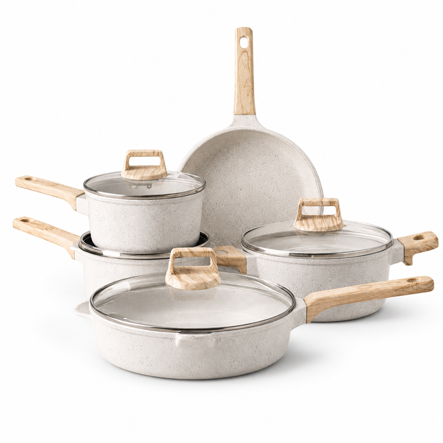17-Piece White Granite Non-Stick Cookware Set for All Stovetops