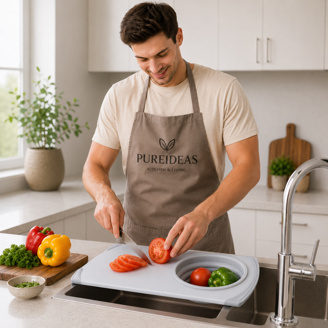3-in-1 Foldable Cutting Board with Drain Basket and Sink Strainer