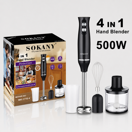 4-in-1 Hand Blender Set with Whisk, Chopper and Mixing Cup