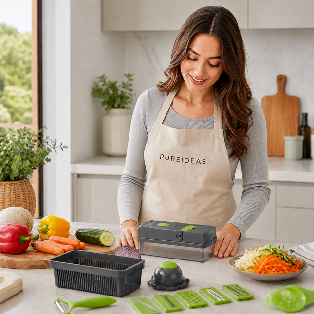 8-in-1 Multifunction Vegetable Cutter with Interchangeable Blades and Food Container