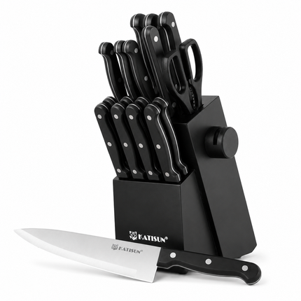 19-Piece Kitchen Knife Set with Block – German Stainless Steel Knives, Built-In Sharpener, Dishwasher Safe