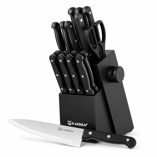 19-Piece Kitchen Knife Set with Block – German Stainless Steel Knives, Built-In Sharpener, Dishwasher Safe