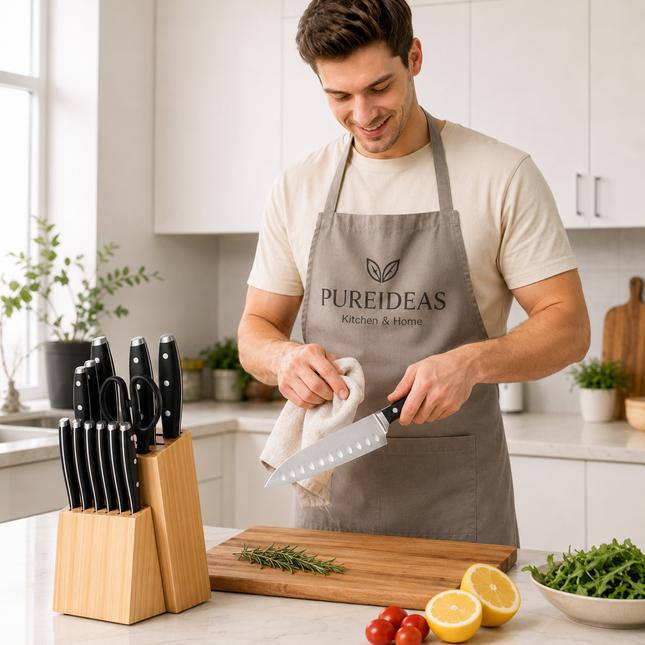 15-Piece Premium Kitchen Knife Set with Wooden Block, Built-In Sharpener & High-Carbon Stainless Steel Blades