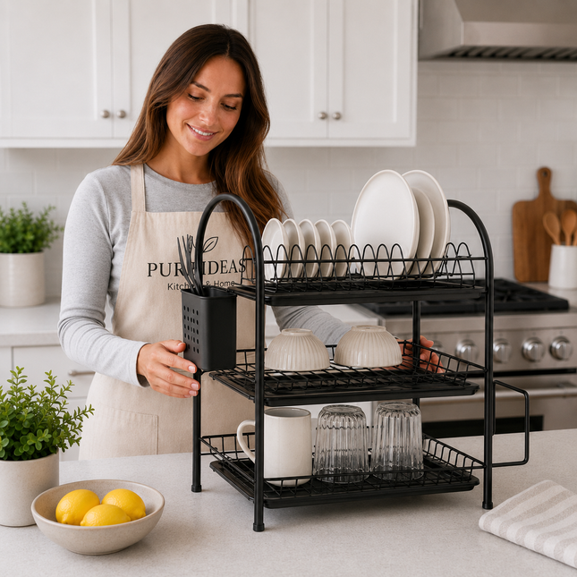2-Tier & 3-Tier Dish Drying Rack with Bowl, Cup & Utensil Storage