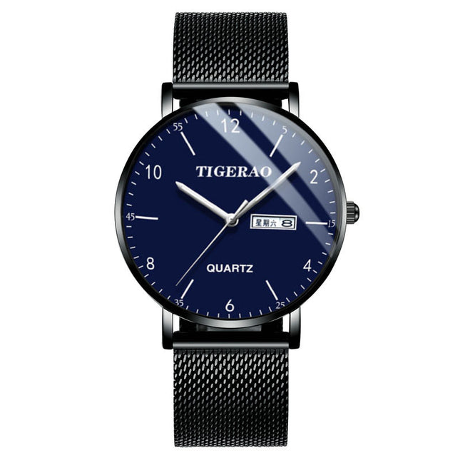 Orologio Uomo Minimal Nero – Cinturino in Maglia