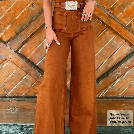 Tuta donna a fascia con stampa denim e pantaloni a gamba larga