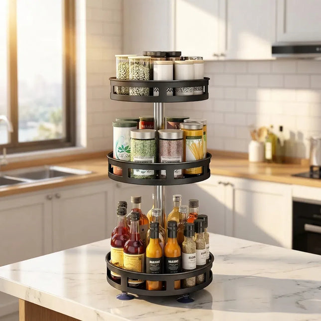 3-Tier Rotating Spice Rack Organizer with 360° Carbon Steel Turntable