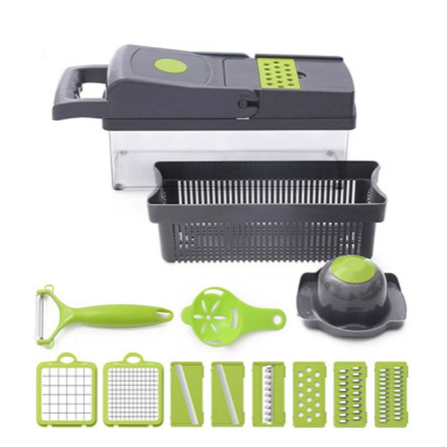 8-in-1 Multifunction Vegetable Cutter with Interchangeable Blades and Food Container
