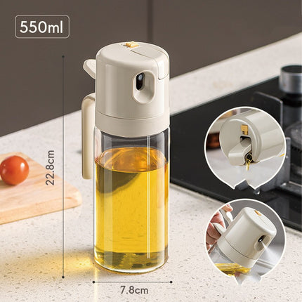 2-in-1 Olive Oil Sprayer Bottle – Glass Cooking Oil Dispenser with Spray & Pour Function