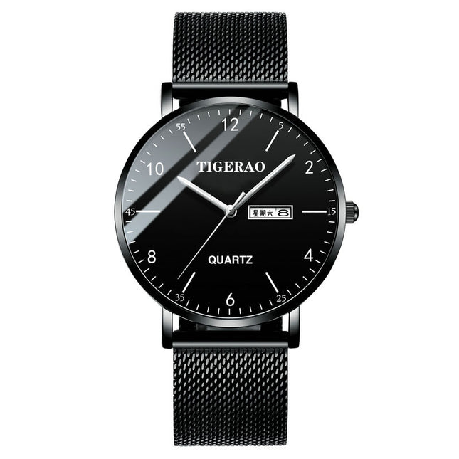 Orologio Uomo Minimal Nero – Cinturino in Maglia