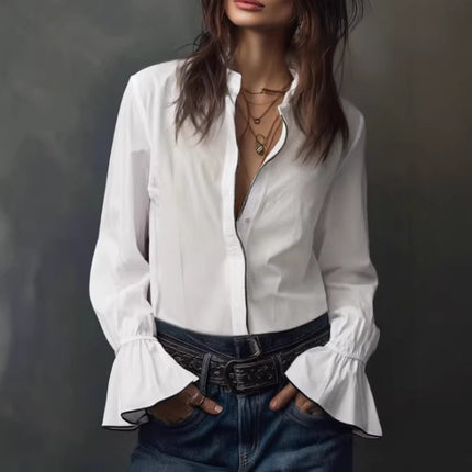 Camicia donna manica lunga con chiusura zip e collo rotondo