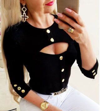 Top Donna Nero Crop con Cut-Out