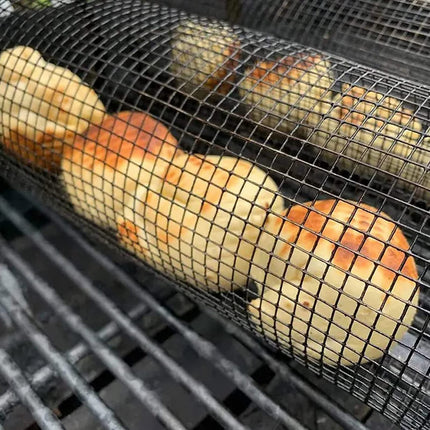 2 - Stainless Steel Rolling Grill Basket – Portable BBQ Mesh Basket for Vegetables, Meat, Fish and Outdoor Cooking