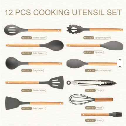 12-Piece Wooden Handle Kitchen Utensil Set