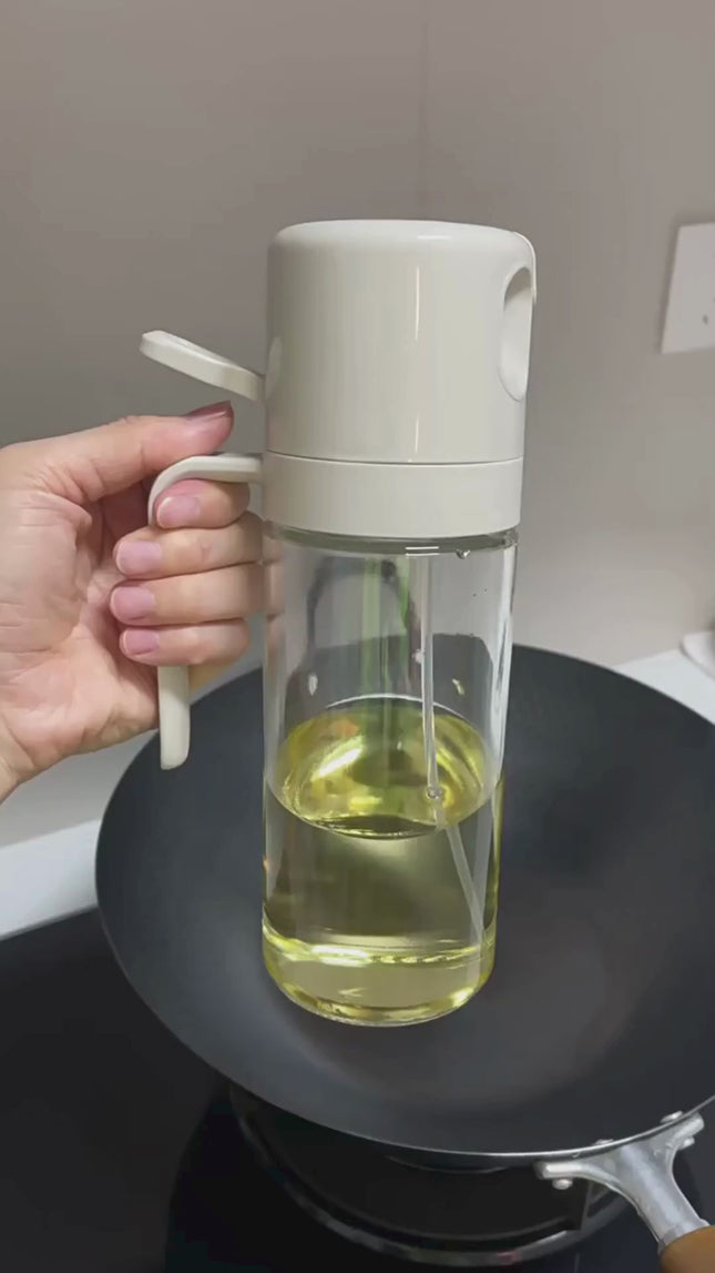 2-in-1 Olive Oil Sprayer Bottle – Glass Cooking Oil Dispenser with Spray & Pour Function